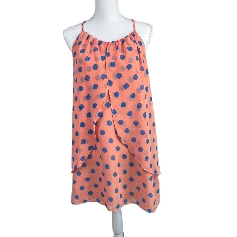 Altar'd State peach with blue polka dots halter Lined mini dress Size M